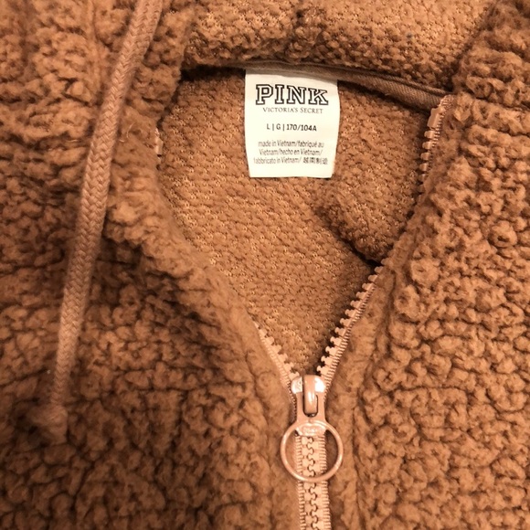 PINK Victoria's Secret Tan Sherpa Hoodie - Picture 2 of 3